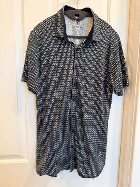 Desoto Jersey Shirt Mens Medium Blue Pattern Button Front